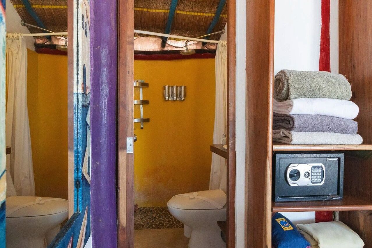 cabin | bathroom | shower, rainfall showerhead, free toiletries, towels