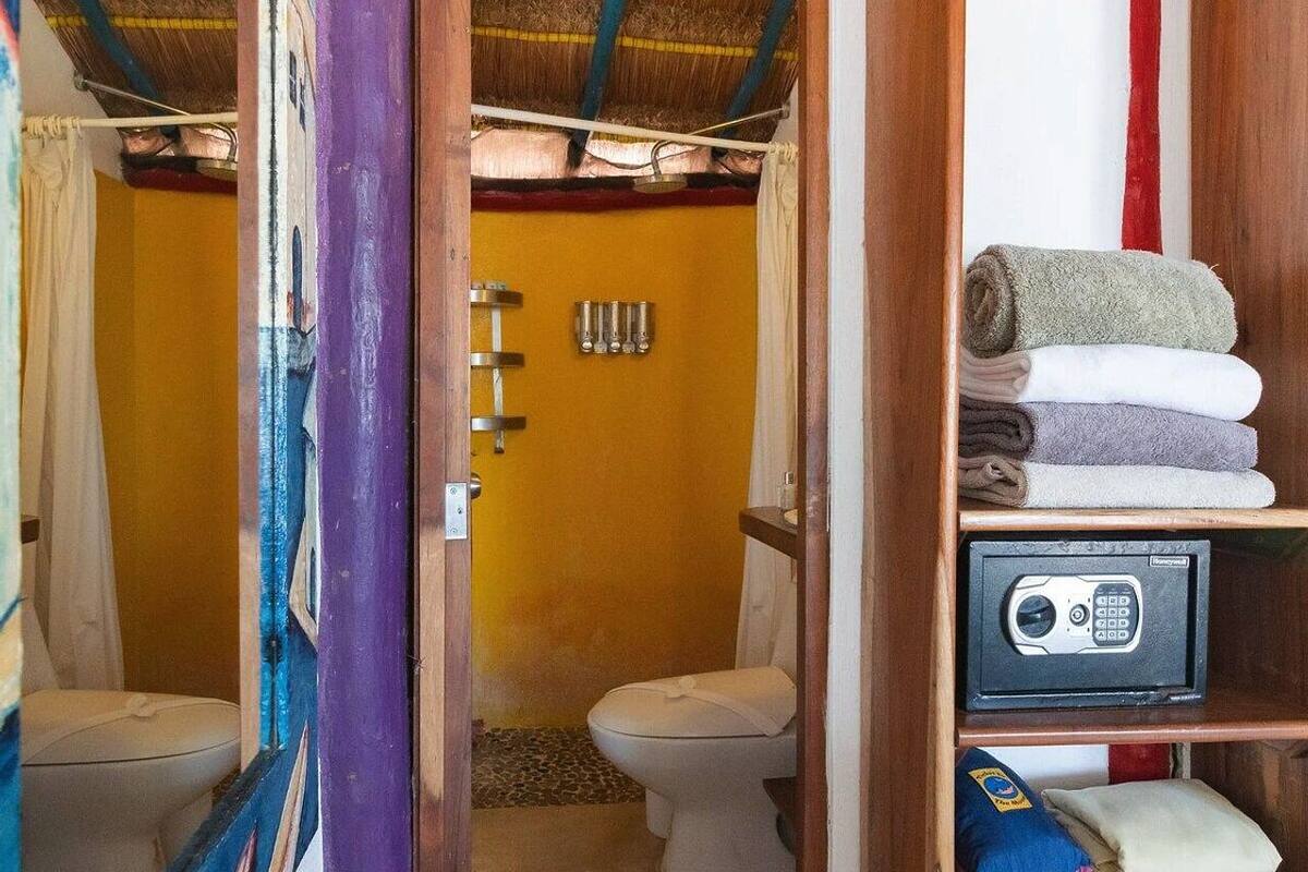 cabin | bathroom | shower, rainfall showerhead, free toiletries, towels