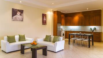 42-inch flat-screen TV with cable channels, TV, DVD player