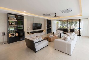 Villa, 4 Bedrooms, Private Pool, Beach View | Living area | Flat-screen TV