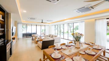 Villa, 4 Bedrooms, Private Pool, Beach View | Living area | Flat-screen TV