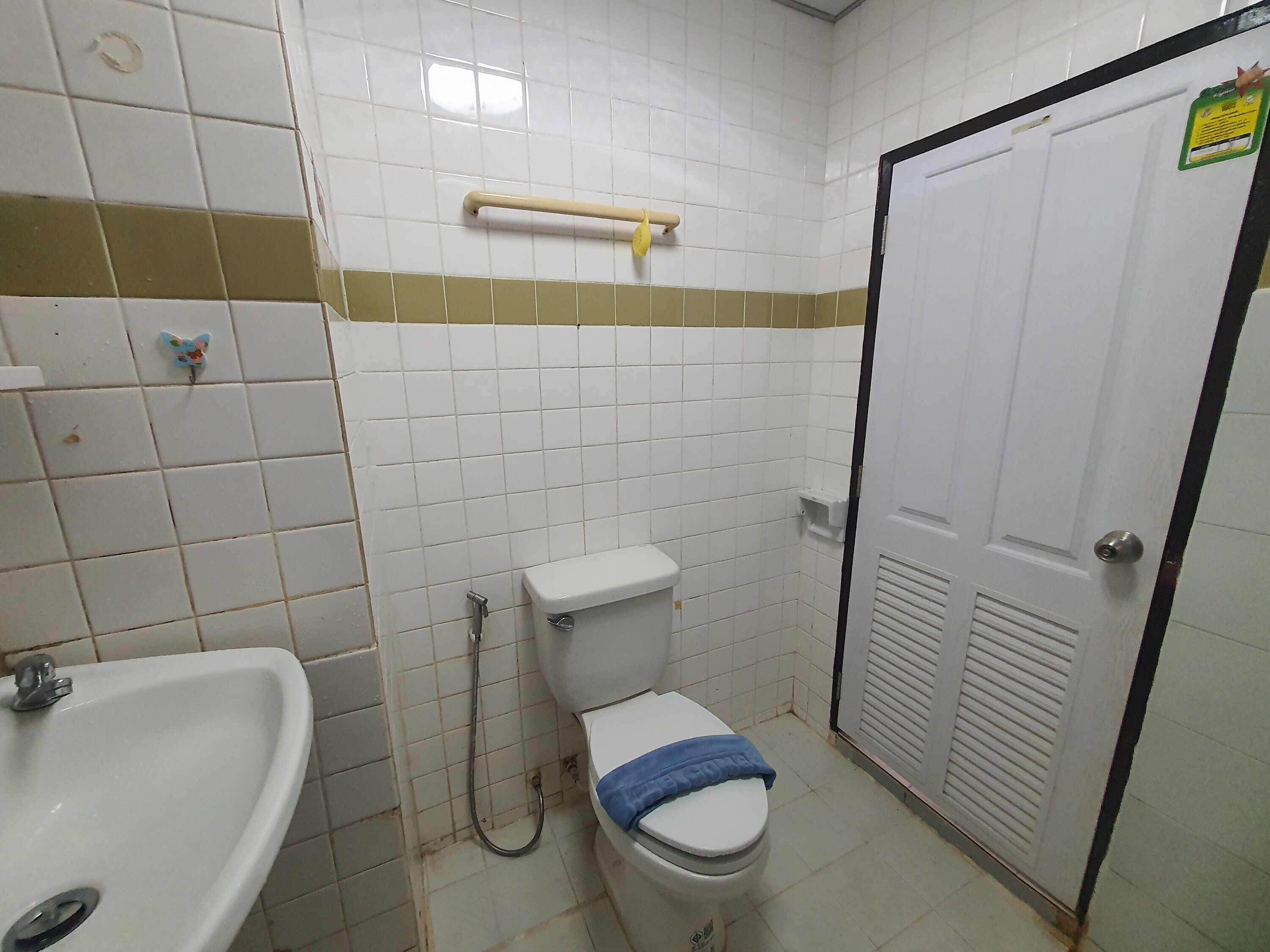 Een badkamer met een wastafel, toilet en douche.