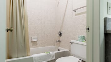 Un baño con bañera, inodoro y ducha.