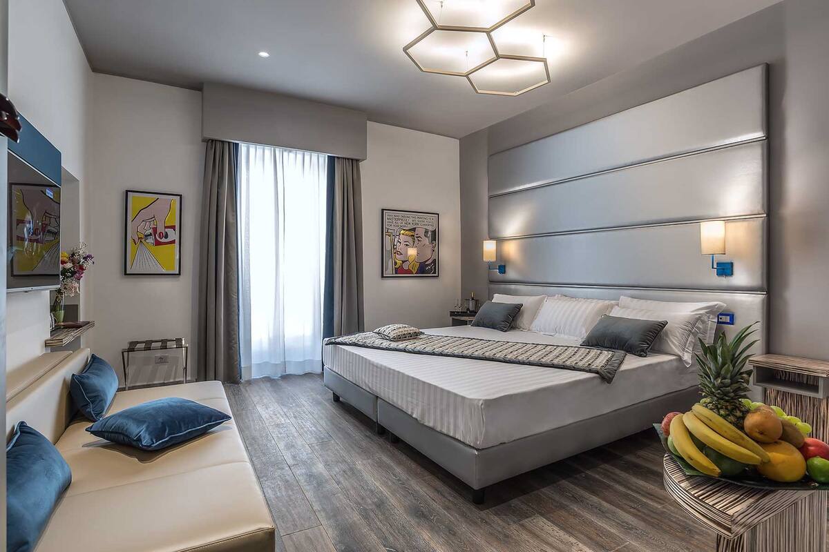 Premium bedding, down comforters, memory foam beds, minibar