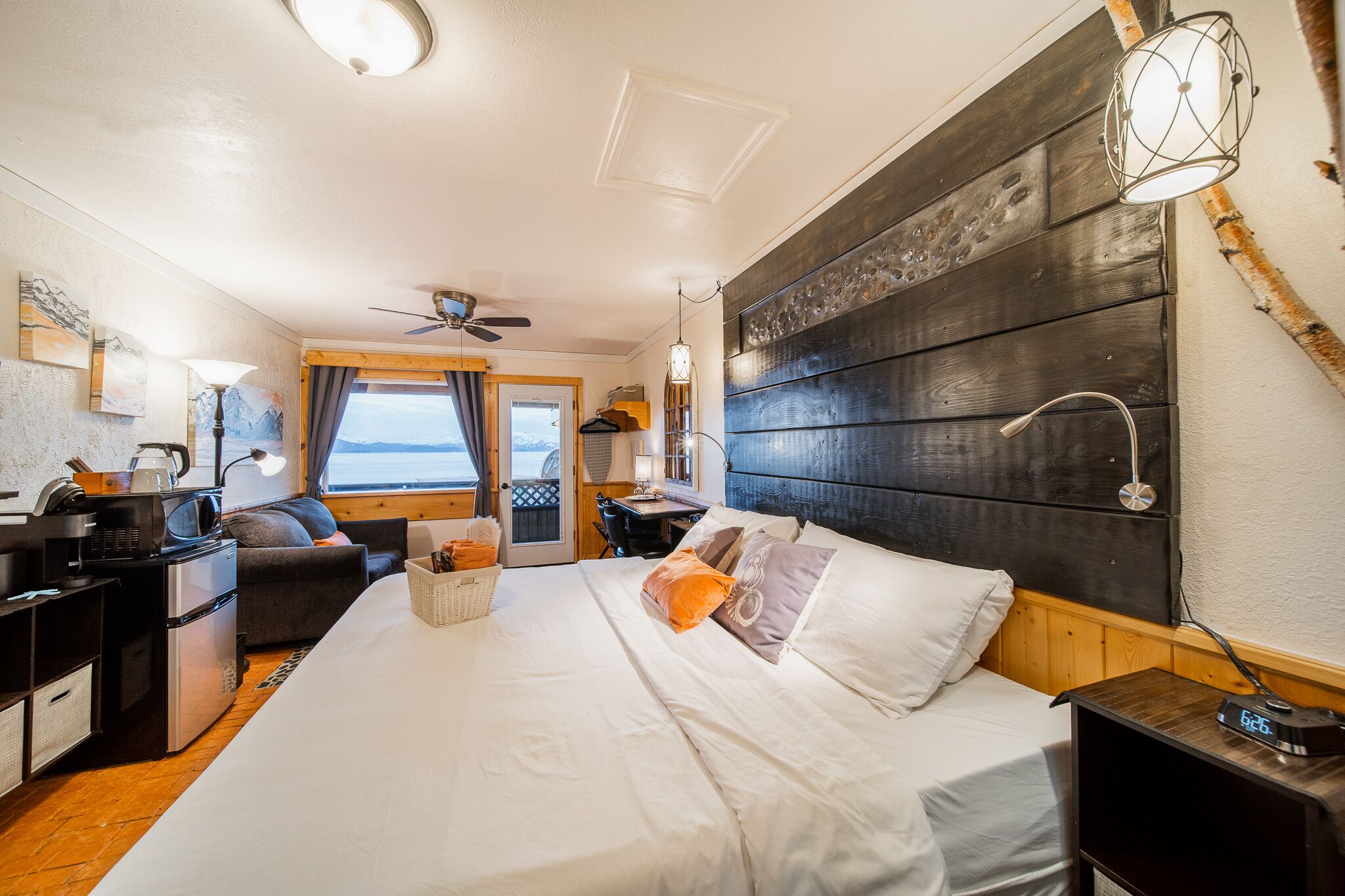 deluxe studio suite, 1 king bed with sofa bed, ocean view, oceanfront | 1 bedroom, premium bedding, individually decorated, iron/ironing board