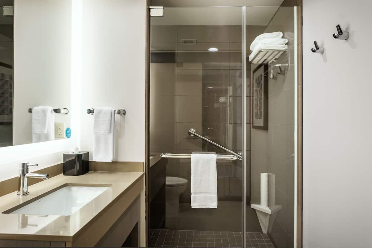 free toiletries, hair dryer, towels