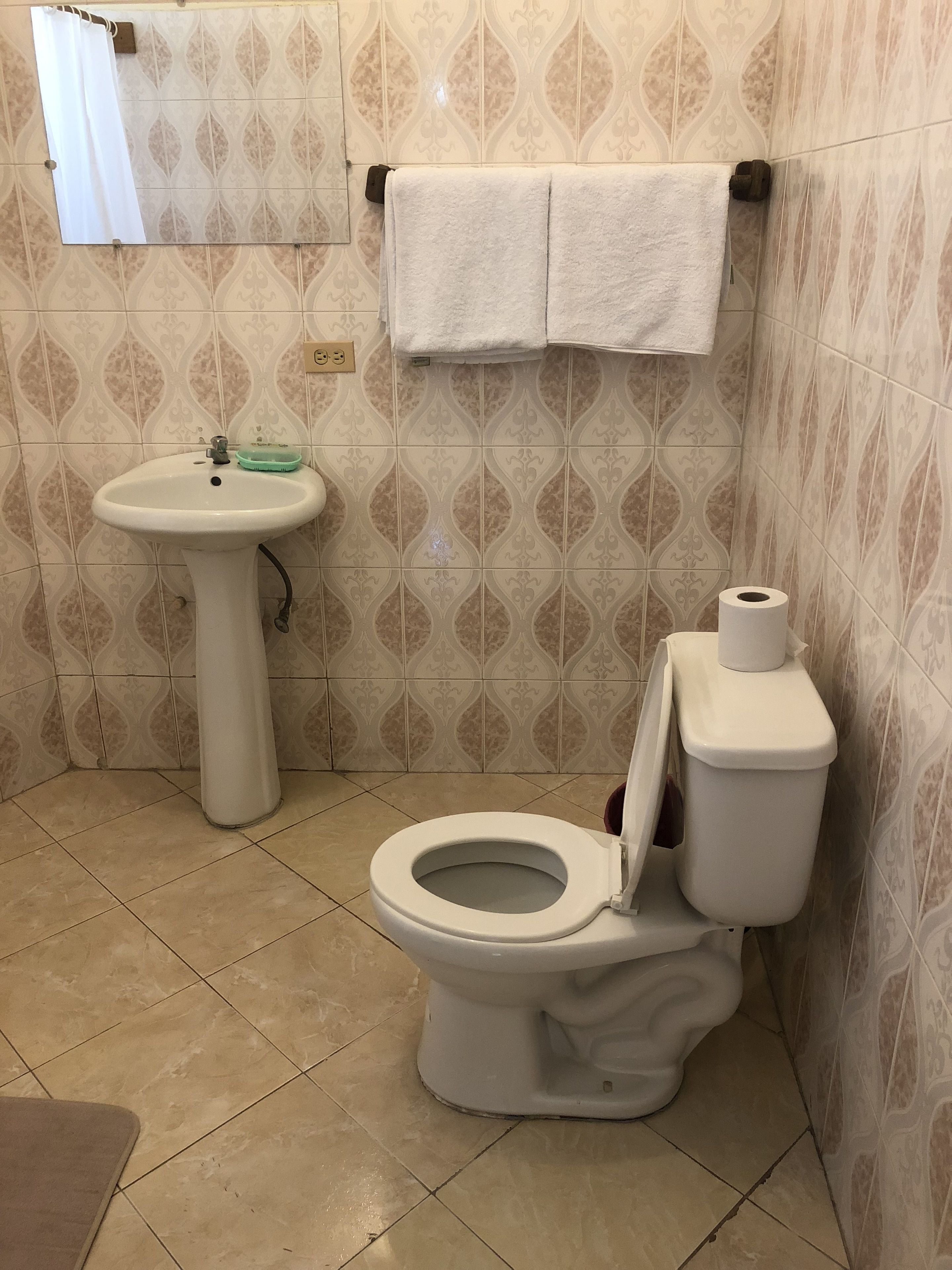 shower, free toiletries, towels