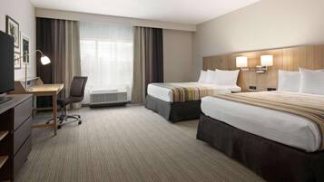 Hypo-allergenic bedding, desk, laptop workspace, iron/ironing board