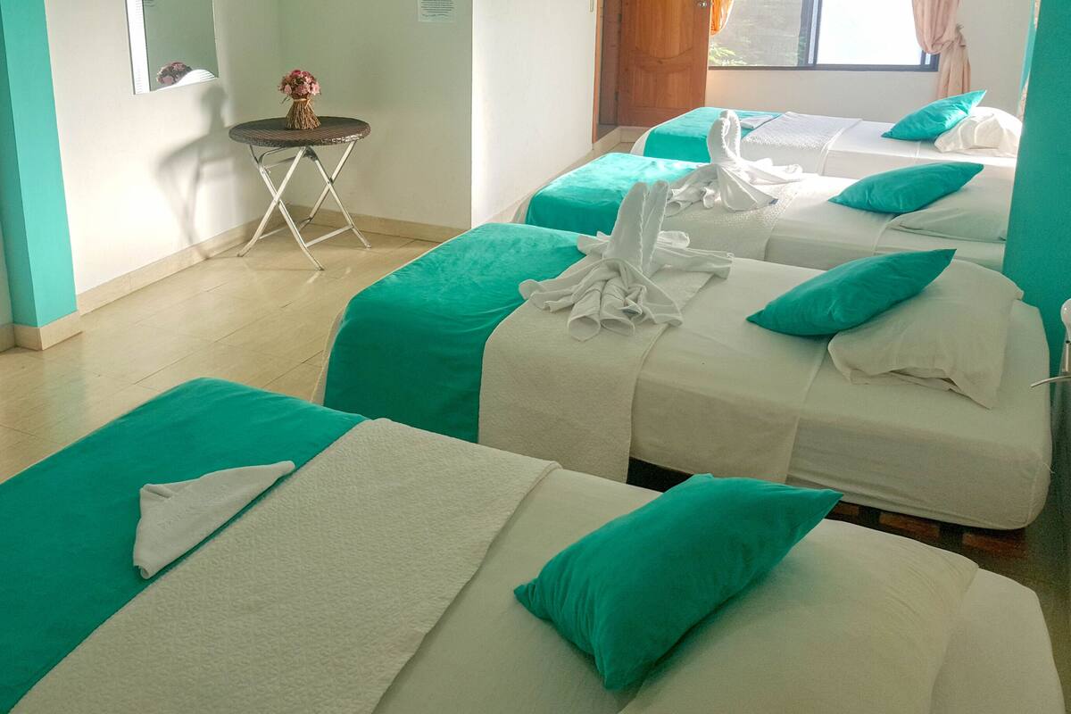 Quarto quádruplo clássico | Escrivaninha, Wi-Fi de cortesia, roupa de cama