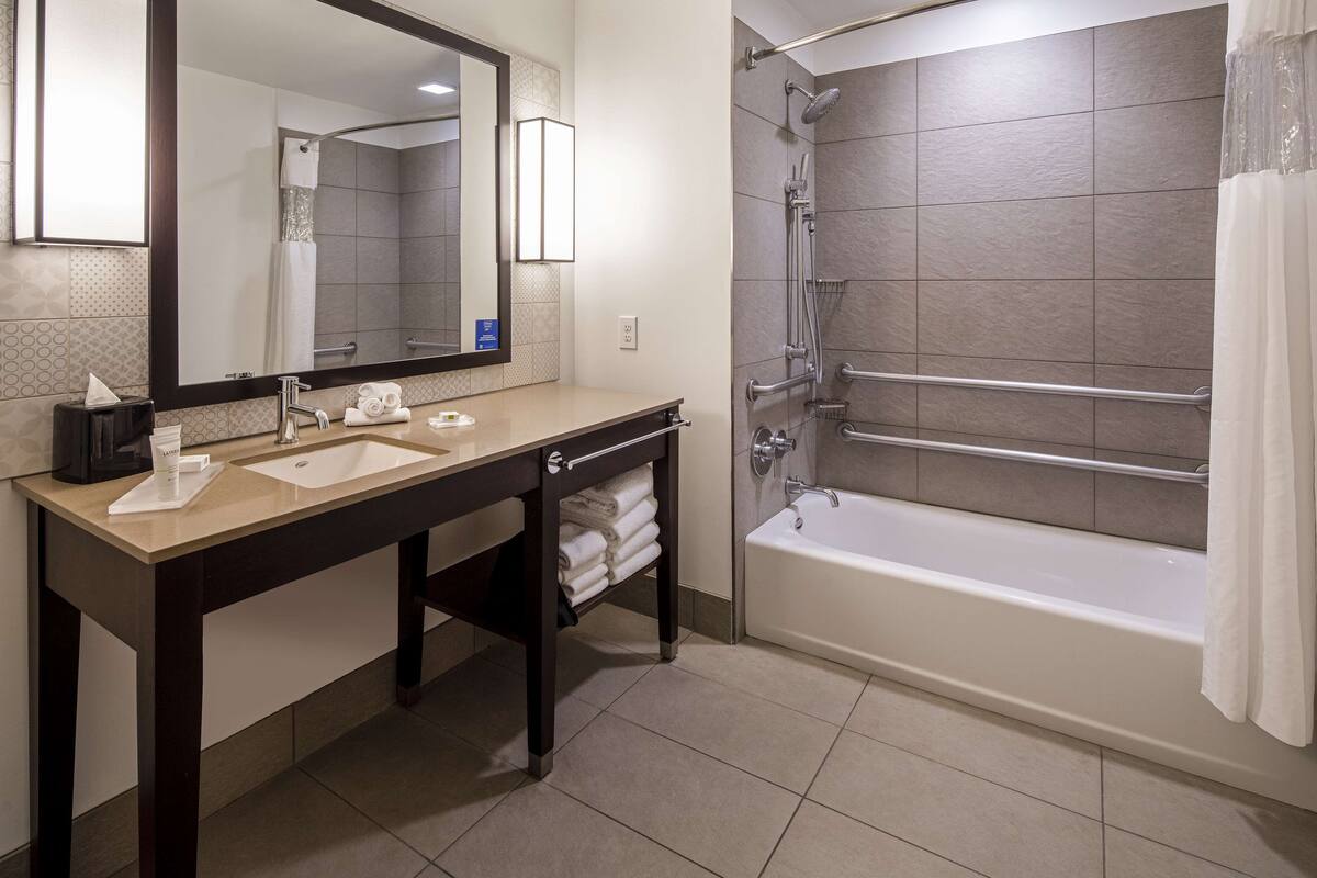 room, 2 queen beds, accessible, bathtub (mobility & hearing) | bathroom shower