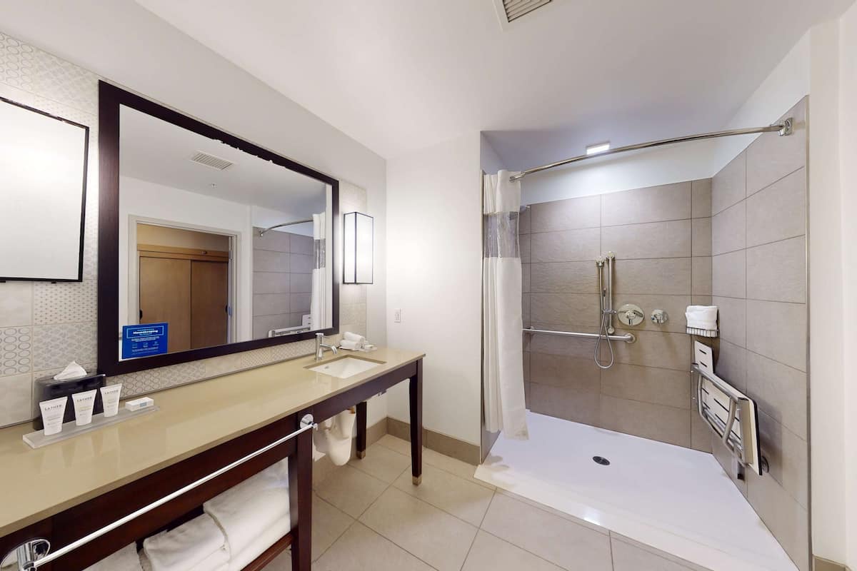 studio, 1 king bed, accessible (mobility & hearing, roll-in shower) | bathroom shower
