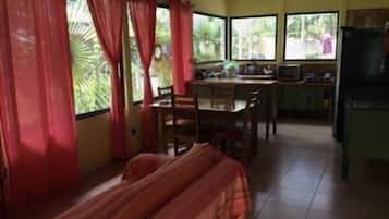 32-inch flat-screen TV with cable channels, TV