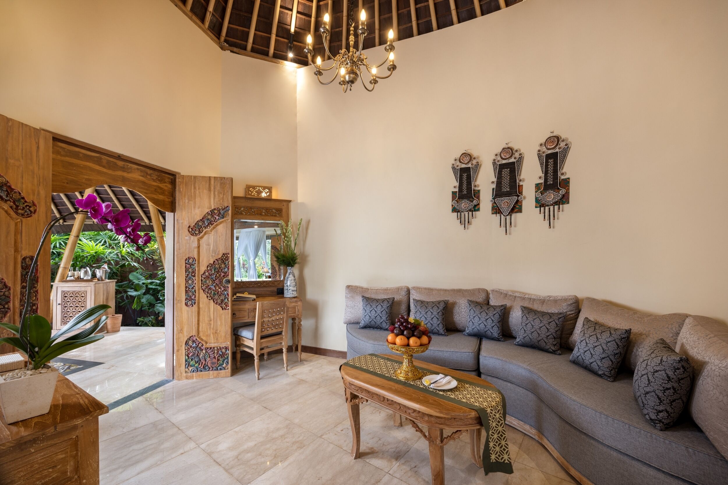 luxury royal private pool villa with jacuzzi | living area | tv