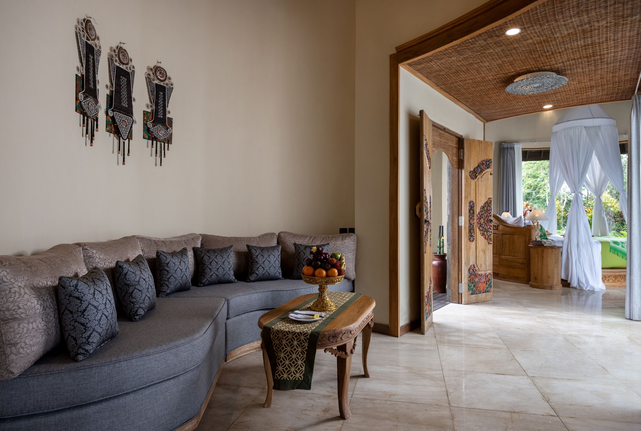 luxury royal private pool villa with jacuzzi | living area | tv