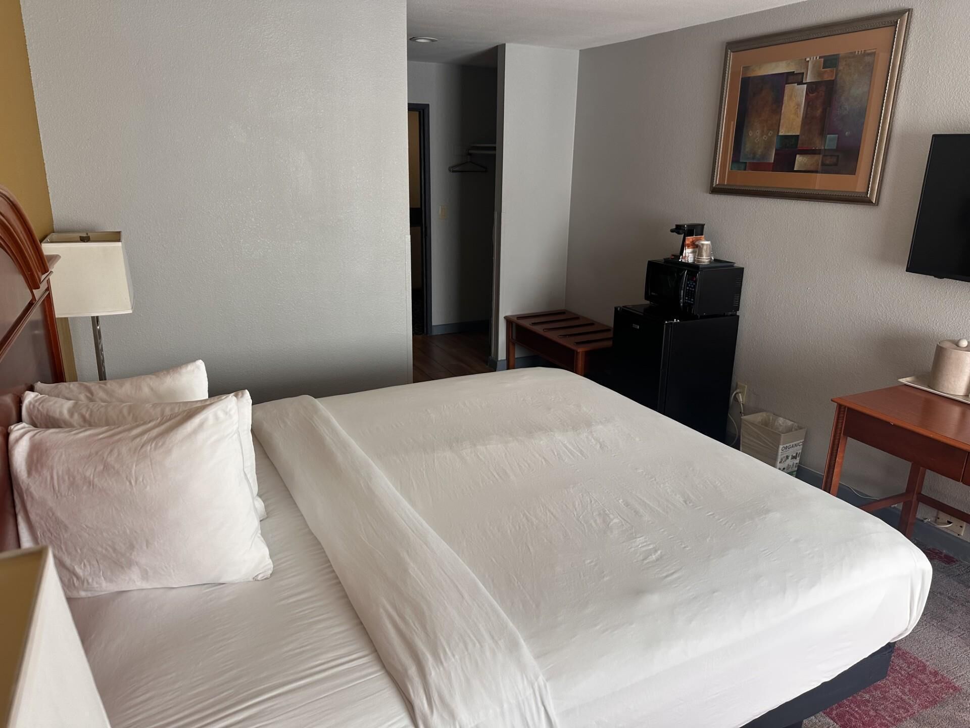 Premium bedding, desk, iron/ironing board, free cribs/infant beds