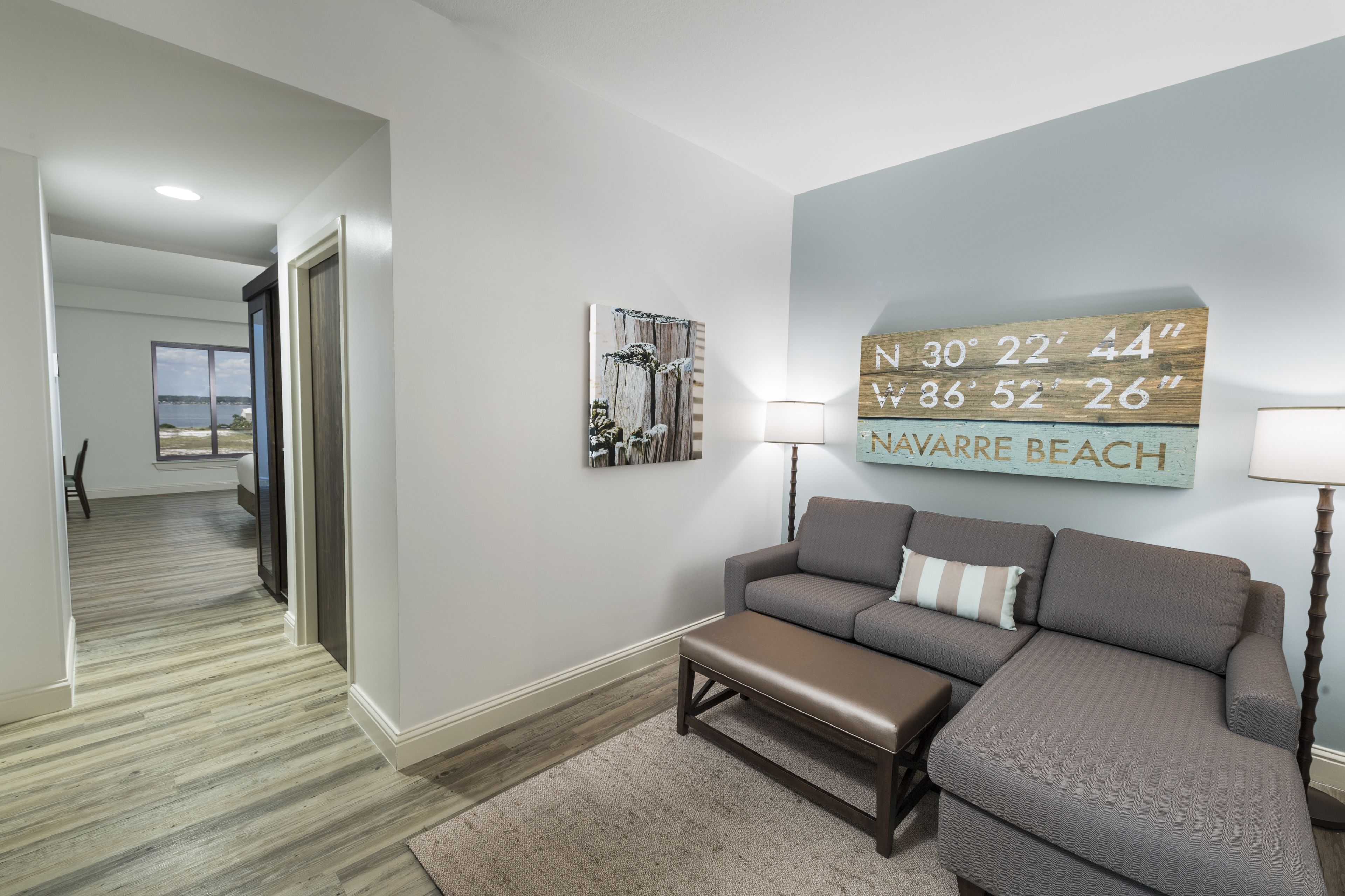 premium bedding, desk, laptop workspace, blackout curtains