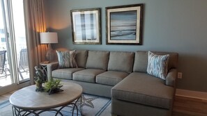 Condo, 1 Single Bed, Beach View (Waterscape A622) | Living room | DVD player - Waterscape 1 Bedroom Apartment by BnD (Fort Walton Beach)