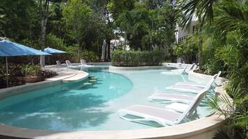 2 outdoor pools, pool umbrellas, sun loungers