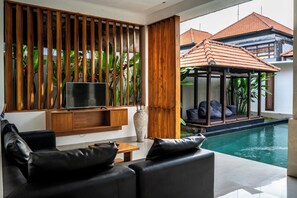Villa, 4 Bedrooms, Private Pool | Living area | 42-inch flat-screen TV with cable channels, TV - Kubu Manggala Villas Seminyak (Kerobokan)