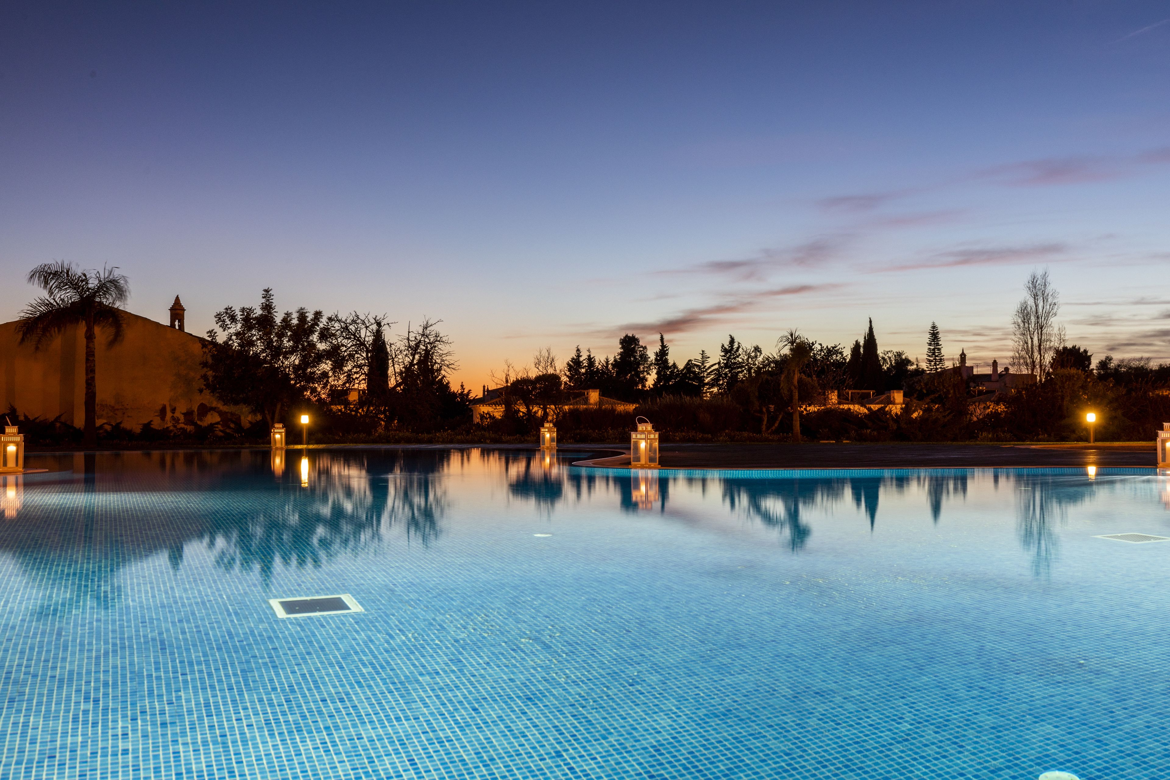 Outdoor pool, pool umbrellas, pool loungers