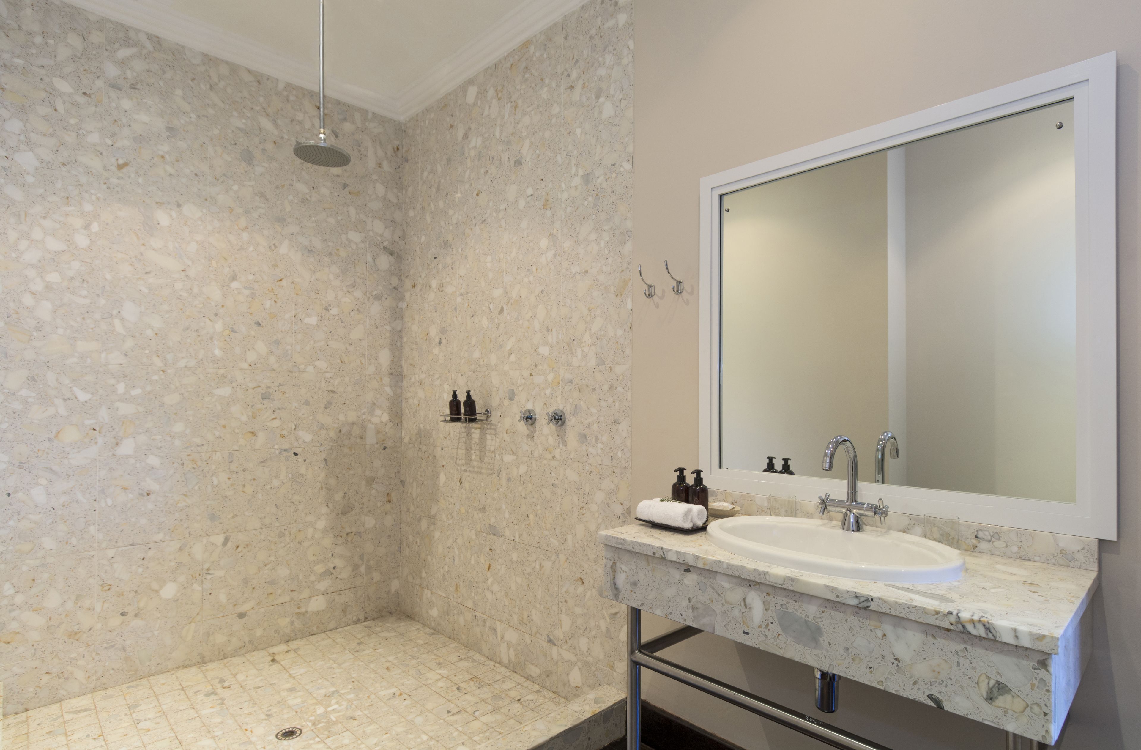 separate bathtub and shower, free toiletries, hair dryer, bathrobes