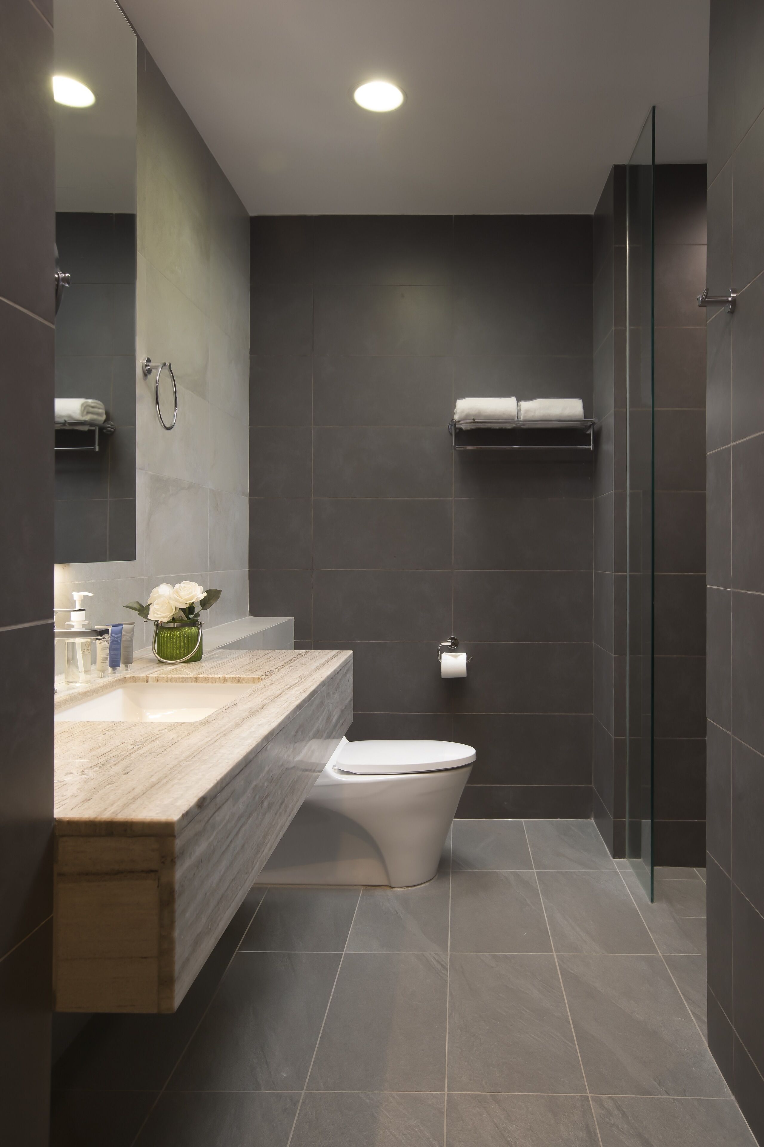 Shower, eco-friendly toiletries, hair dryer, bathrobes