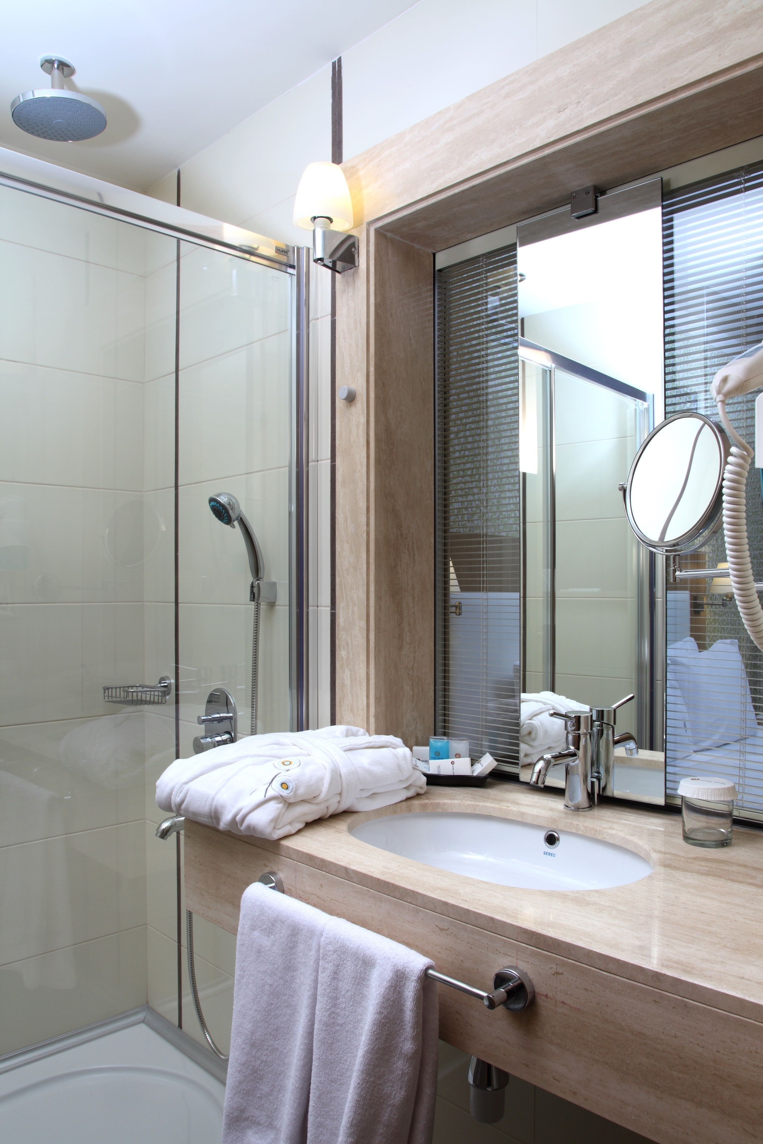 shower, free toiletries, hair dryer, bathrobes