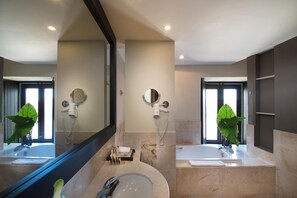 Shower, free toiletries, hair dryer, bathrobes