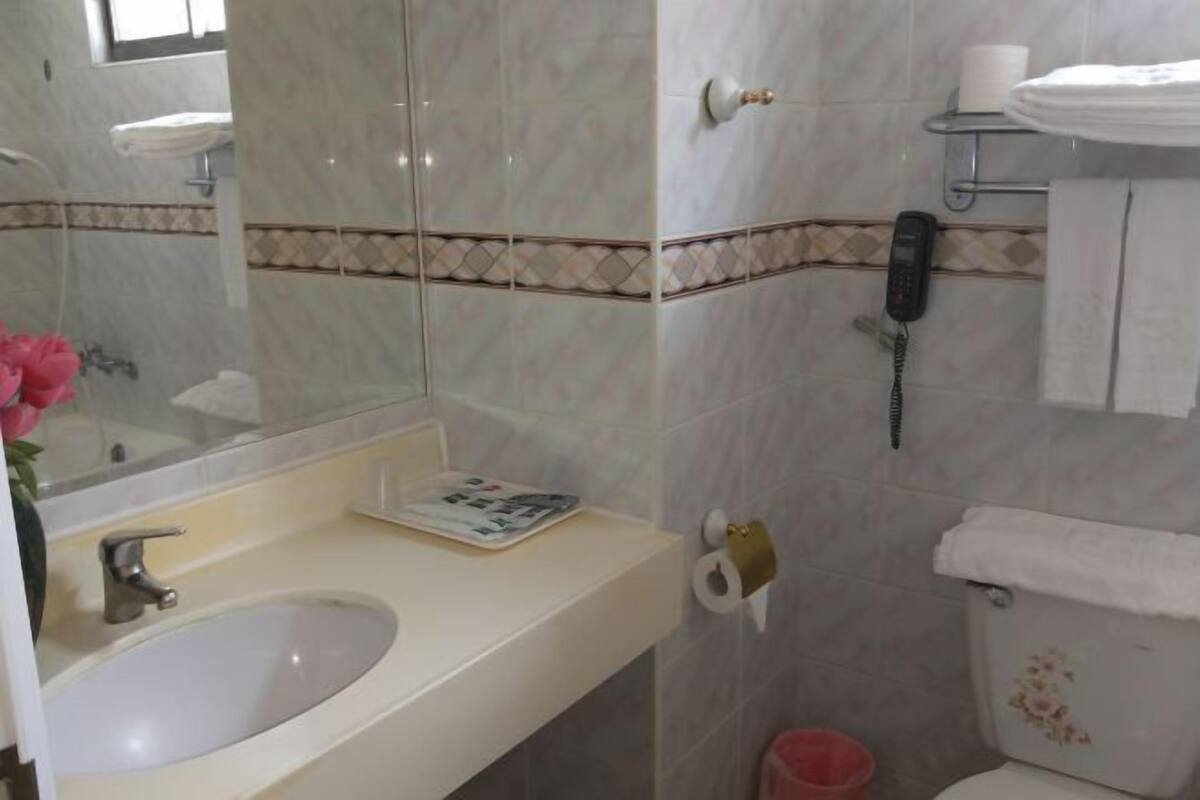 Bathroom | Combined shower/tub, free toiletries, hair dryer, slippers