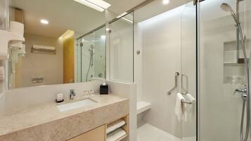 Shower, free toiletries, hair dryer, slippers