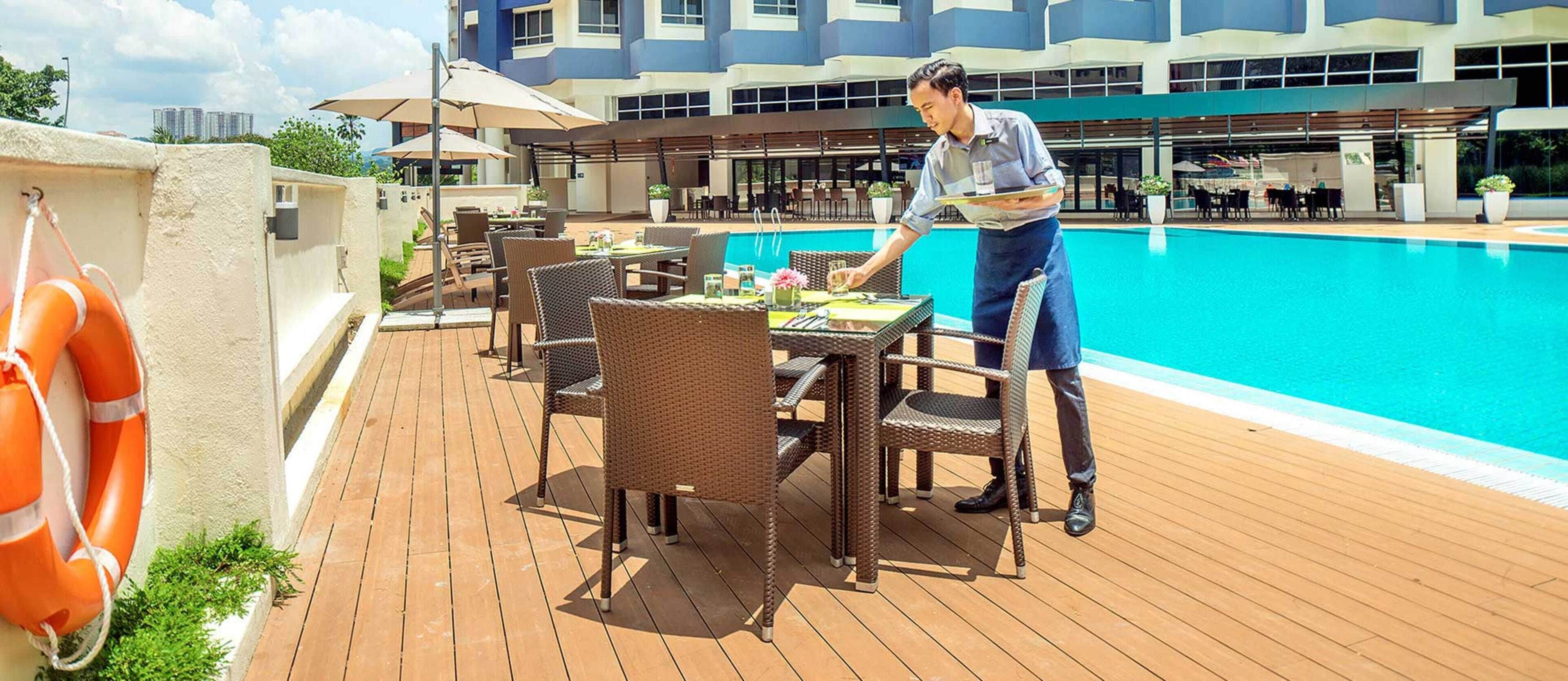 outdoor pool, pool loungers