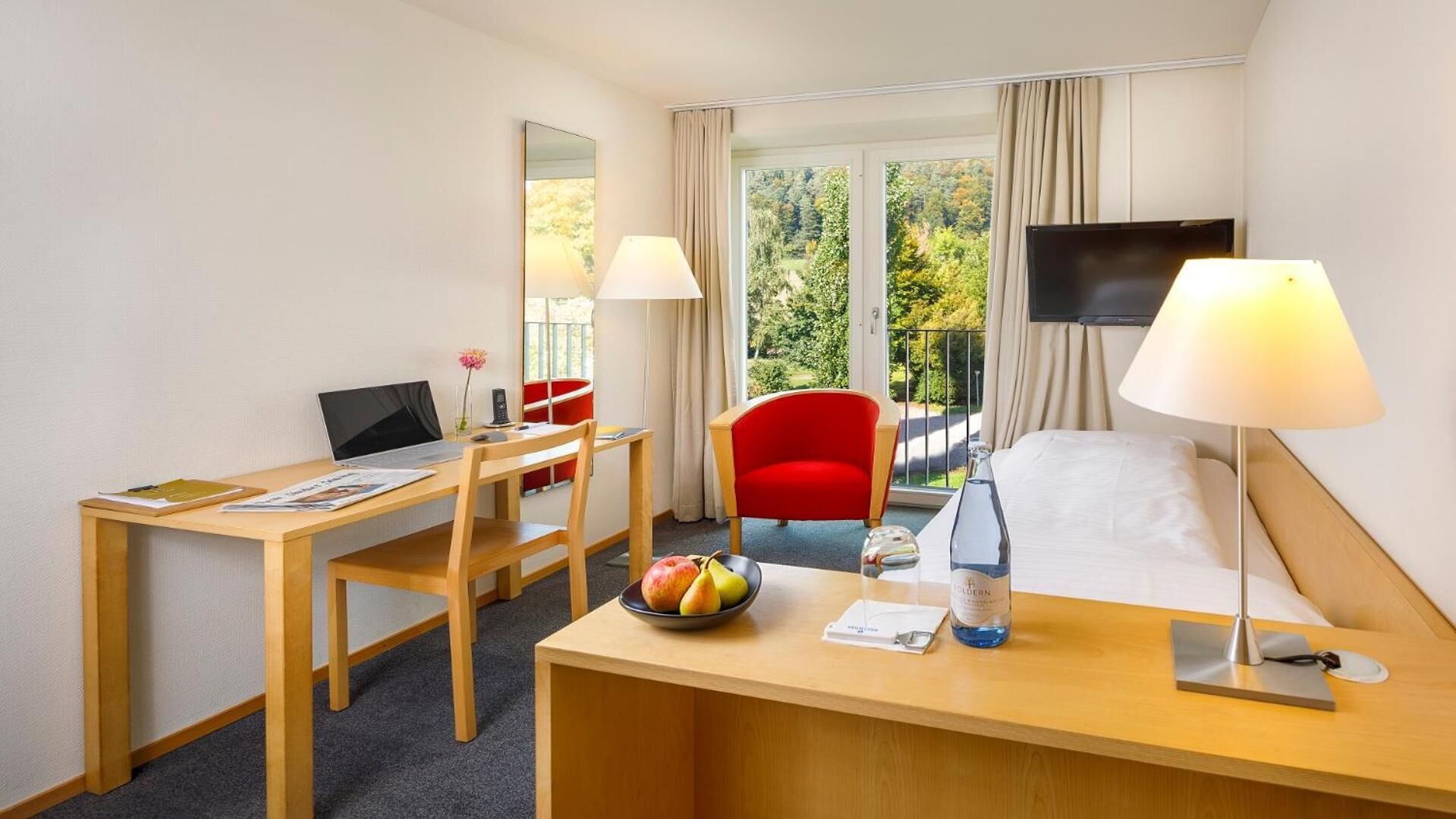 1 bedroom, desk, laptop workspace, iron/ironing board