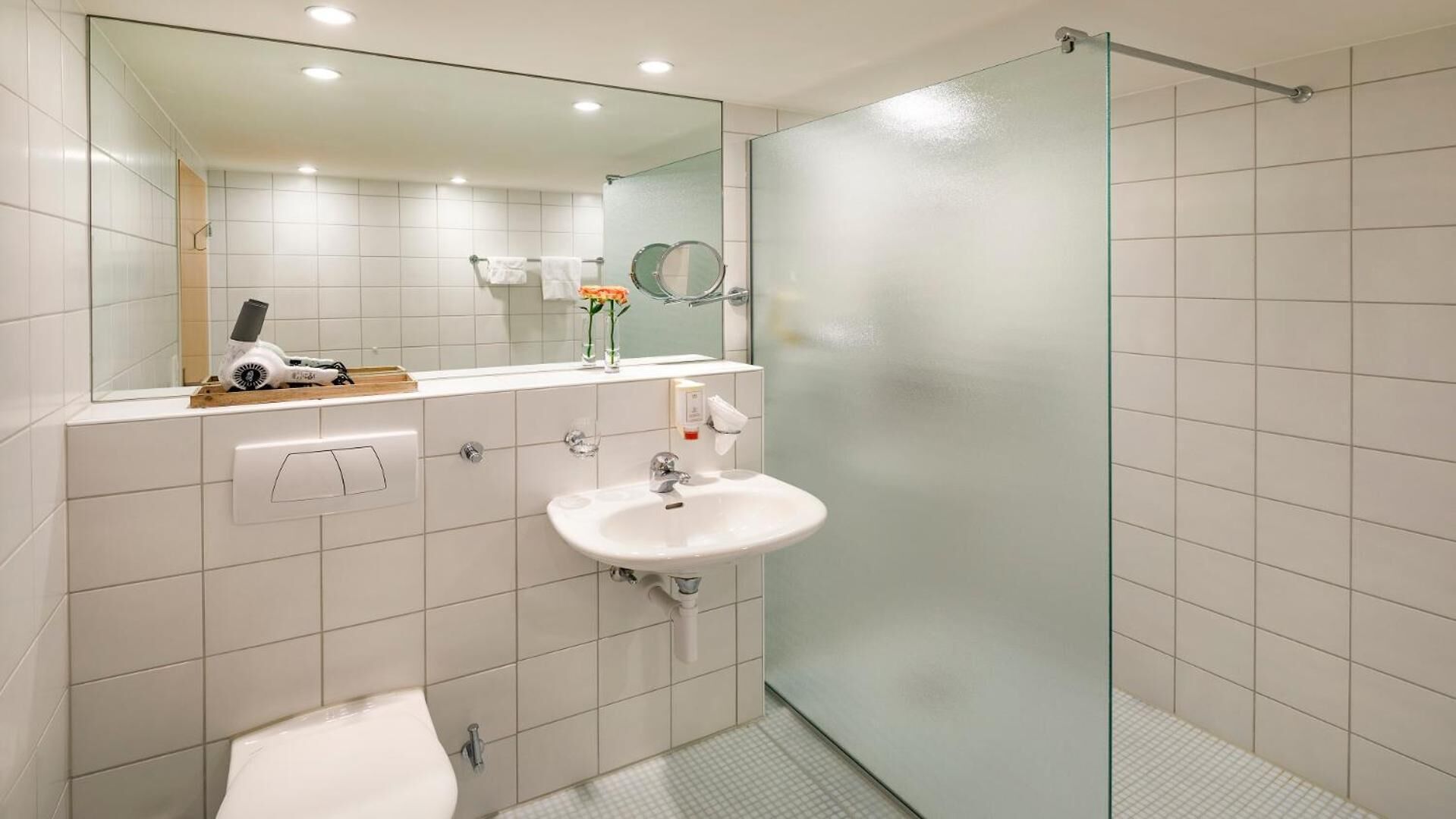 shower, free toiletries, hair dryer, towels