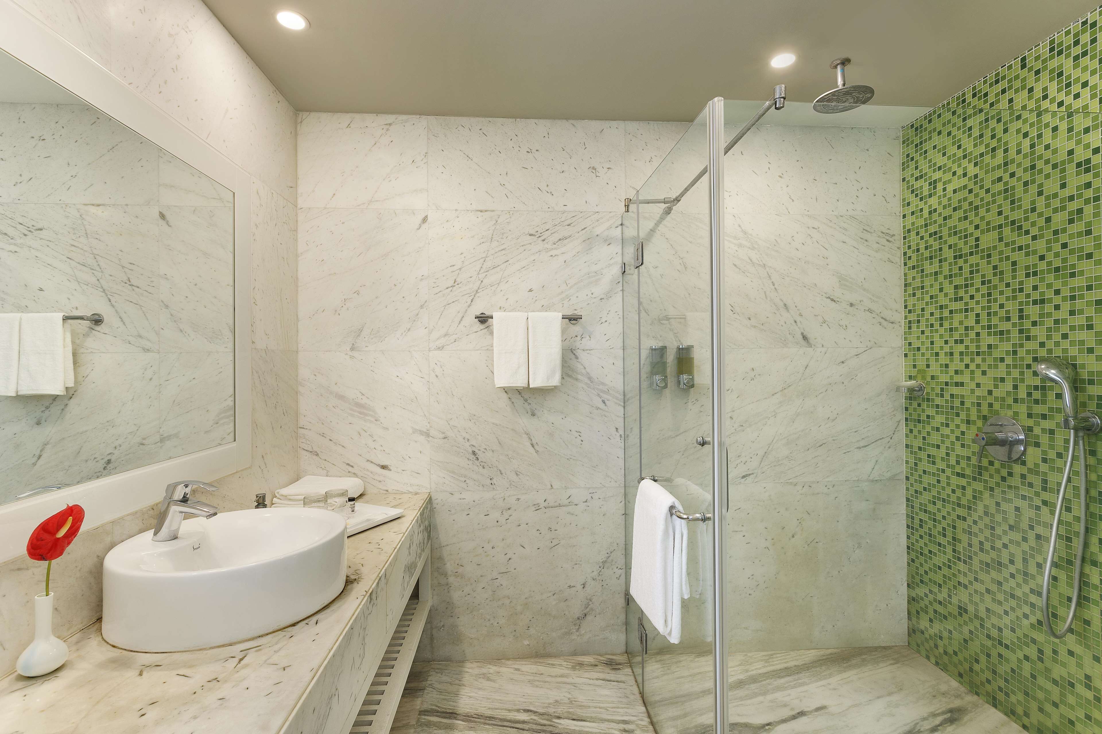 separate bathtub and shower, rainfall showerhead, free toiletries