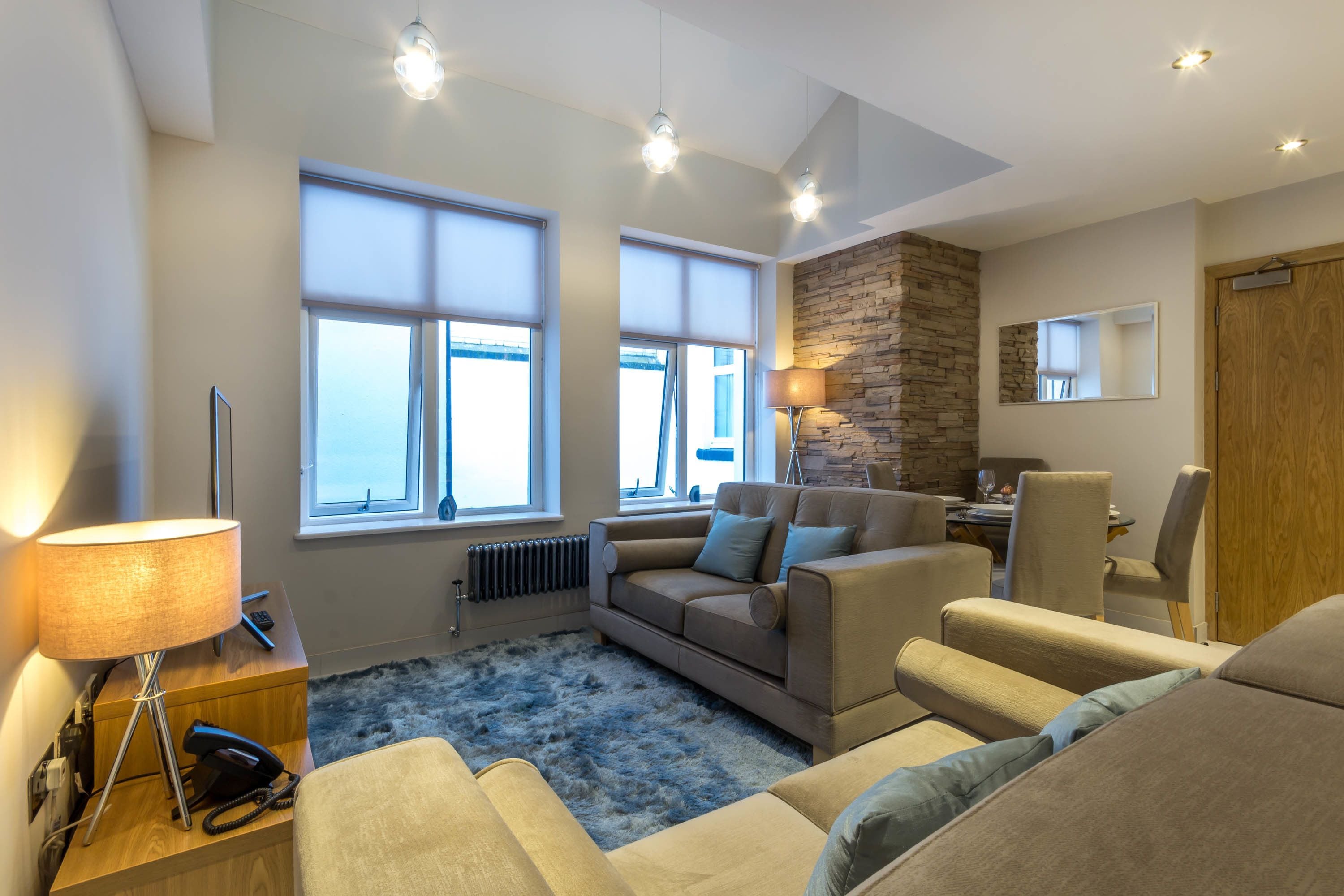 Executive Apartment, 2 Bedrooms, Kitchen | Living room | Flat-screen TV
