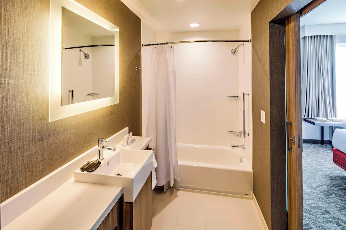 suite, multiple beds | bathroom | hair dryer, towels