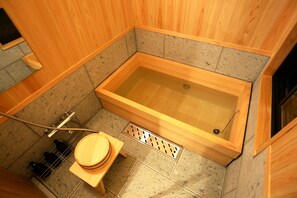 Japanese Style Townhouse (Beds + Futons) | Bathroom | Separate tub and shower, free toiletries, hair dryer, slippers - Machiya AND (Kyoto)