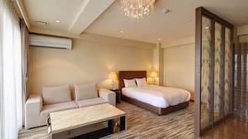 Premium bedding, down comforters, blackout drapes, iron/ironing board