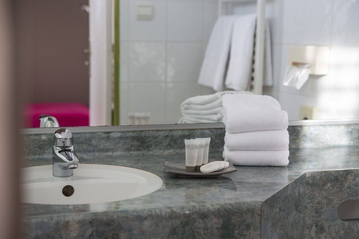 free toiletries, hair dryer, towels, soap