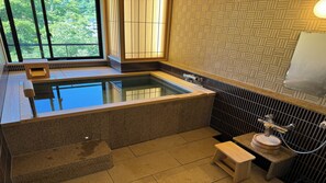 Japanese-style Suite with Semi open-air bath, Non Smoking | Bathroom | Combined shower/tub, deep soaking tub, free toiletries, hair dryer - Wakamatsuya (Yamagata)
