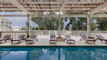 Indoor pool, outdoor pool, pool loungers