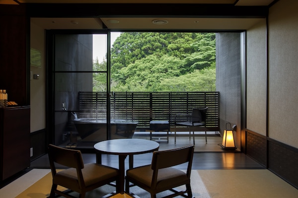 Separate tub and shower, spring water tub, free toiletries, hair dryer