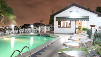 Outdoor pool, sun loungers