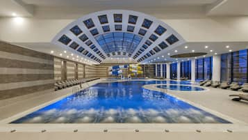 9 indoor pools, 3 outdoor pools, pool umbrellas, pool loungers