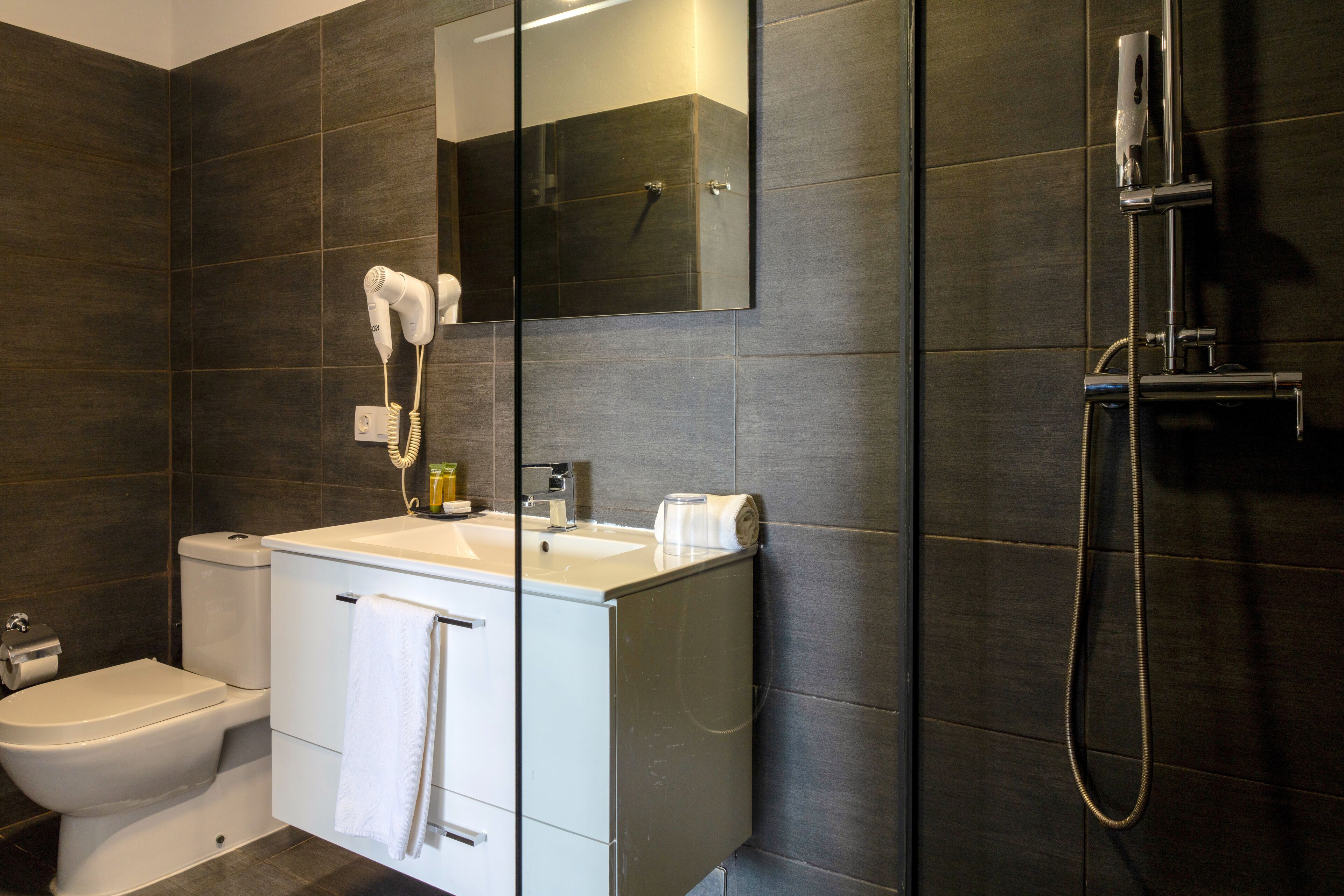 double room, ocean view (terrace) | bathroom | shower, free toiletries, hair dryer, towels