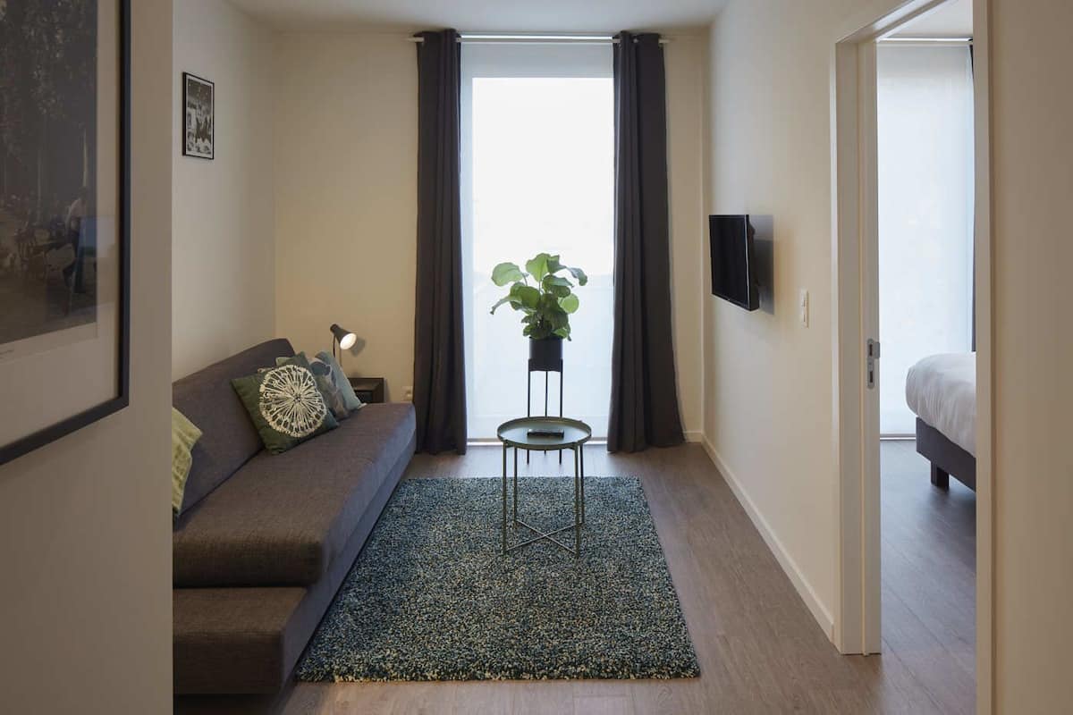 Deluxe appartement | Hypoallergeen beddengoed, pillowtop-bedden, een kluis op de kamer