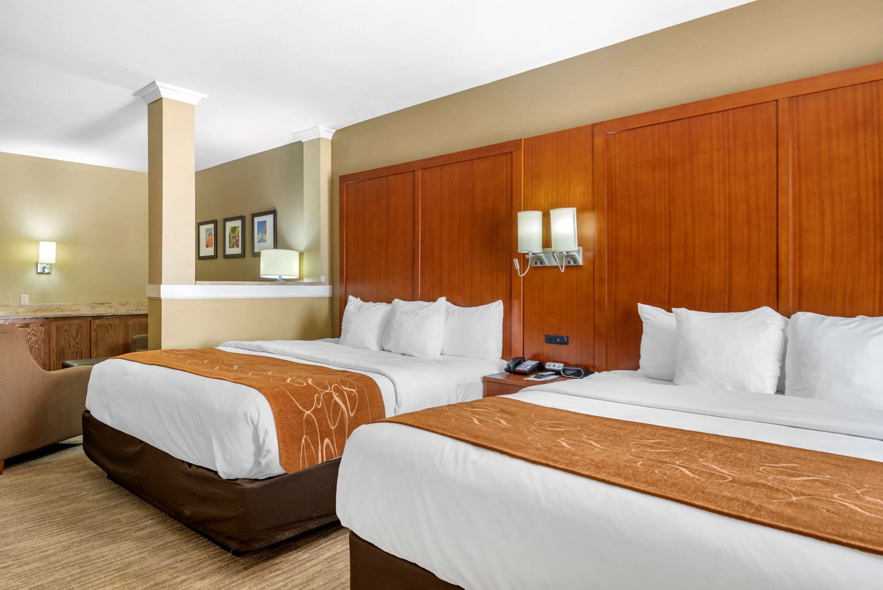 suite, 2 queen beds, accessible, non smoking | desk, iron/ironing board, free cots/infant beds, free wifi