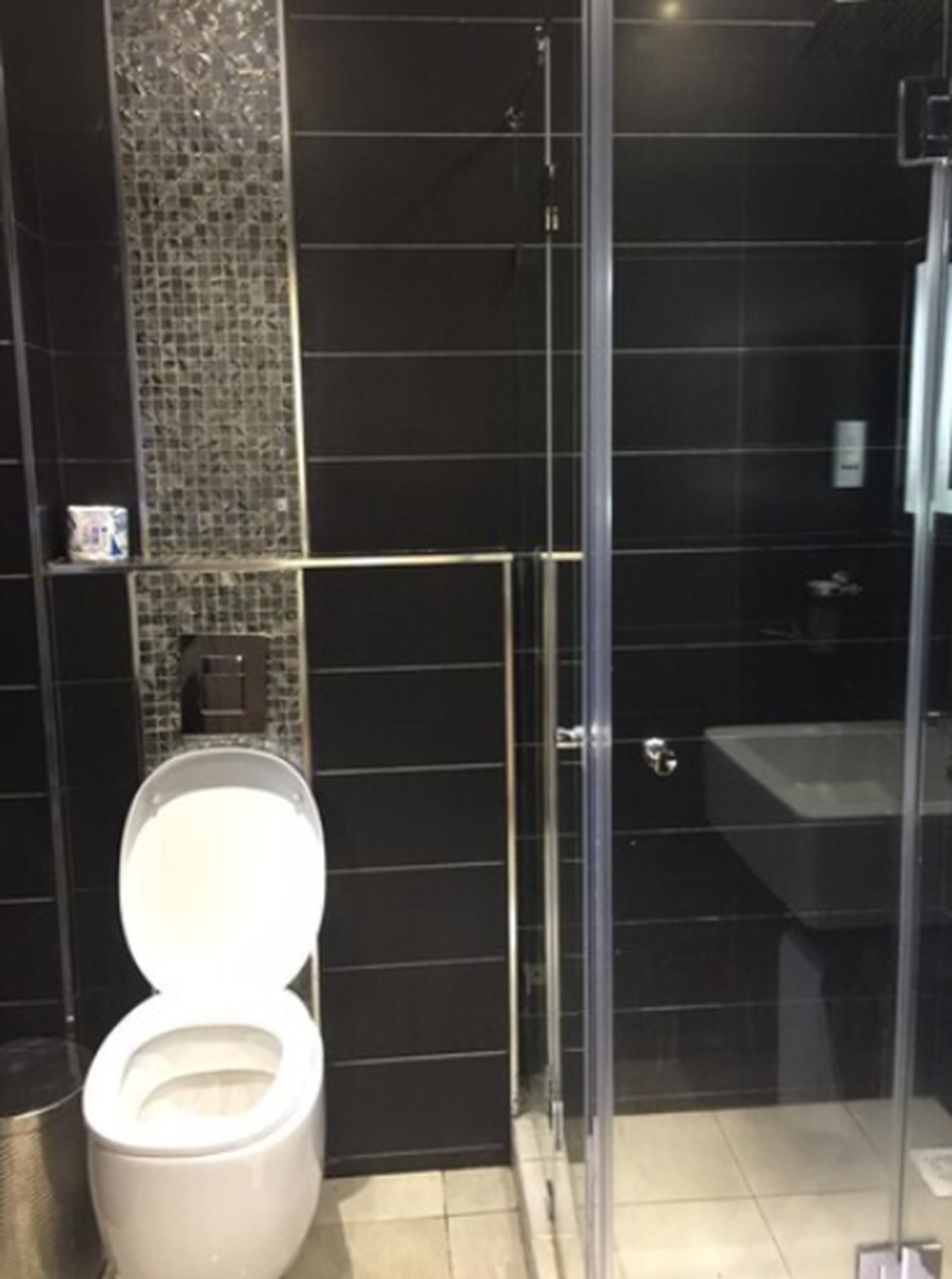 standard double room | bathroom | shower, rainfall showerhead, free toiletries, hair dryer