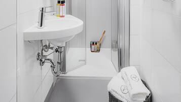 Shower, free toiletries, hair dryer, towels