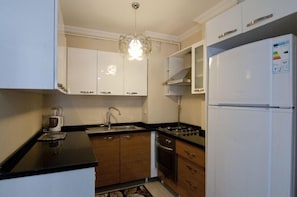 Apartment, 3 Bedrooms | Private kitchen | Full-sized fridge, stovetop, cookware/dishes/utensils